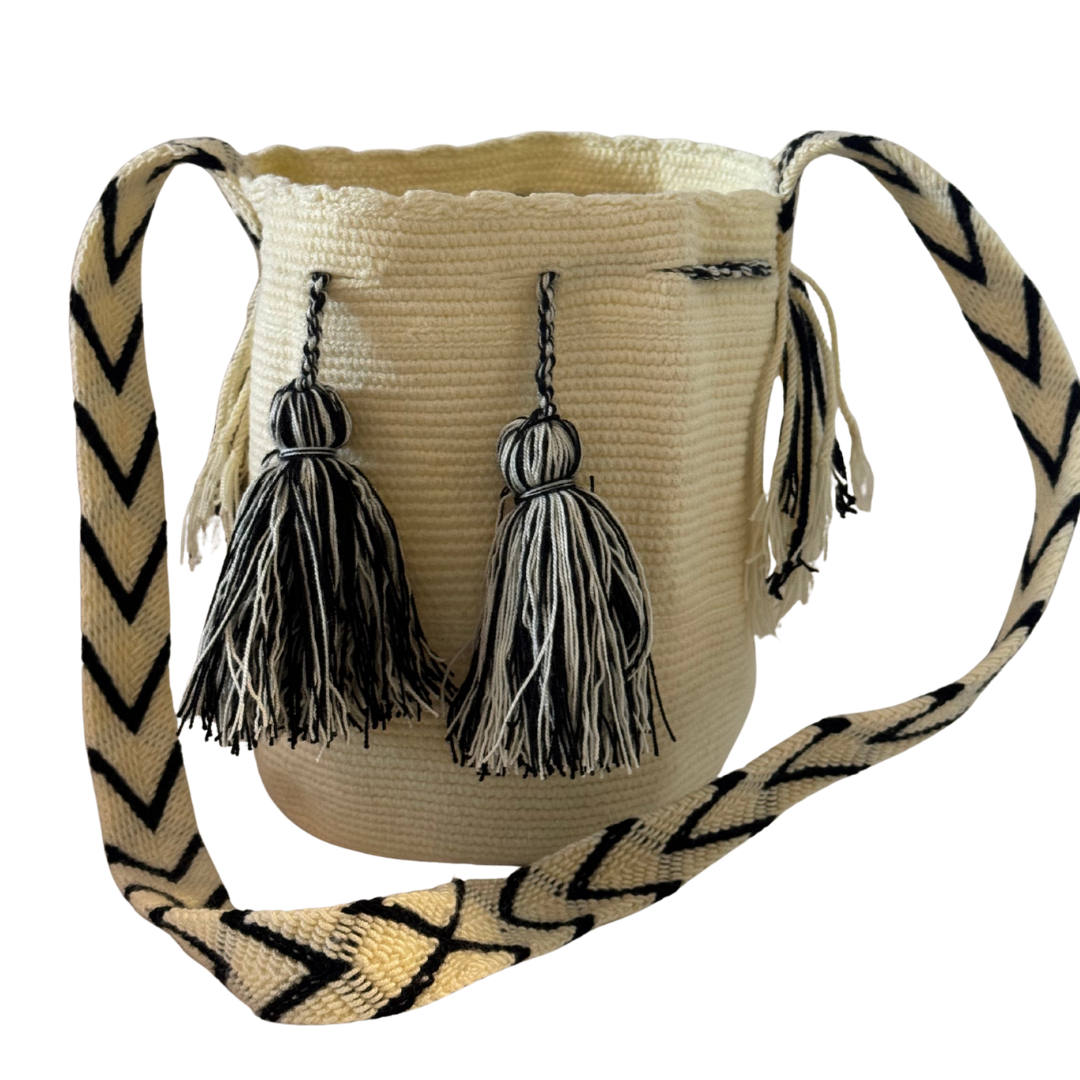 Wayuu Medium Bags – Plain Base with Colourful Strap Accent-Pacha Ancestral Design