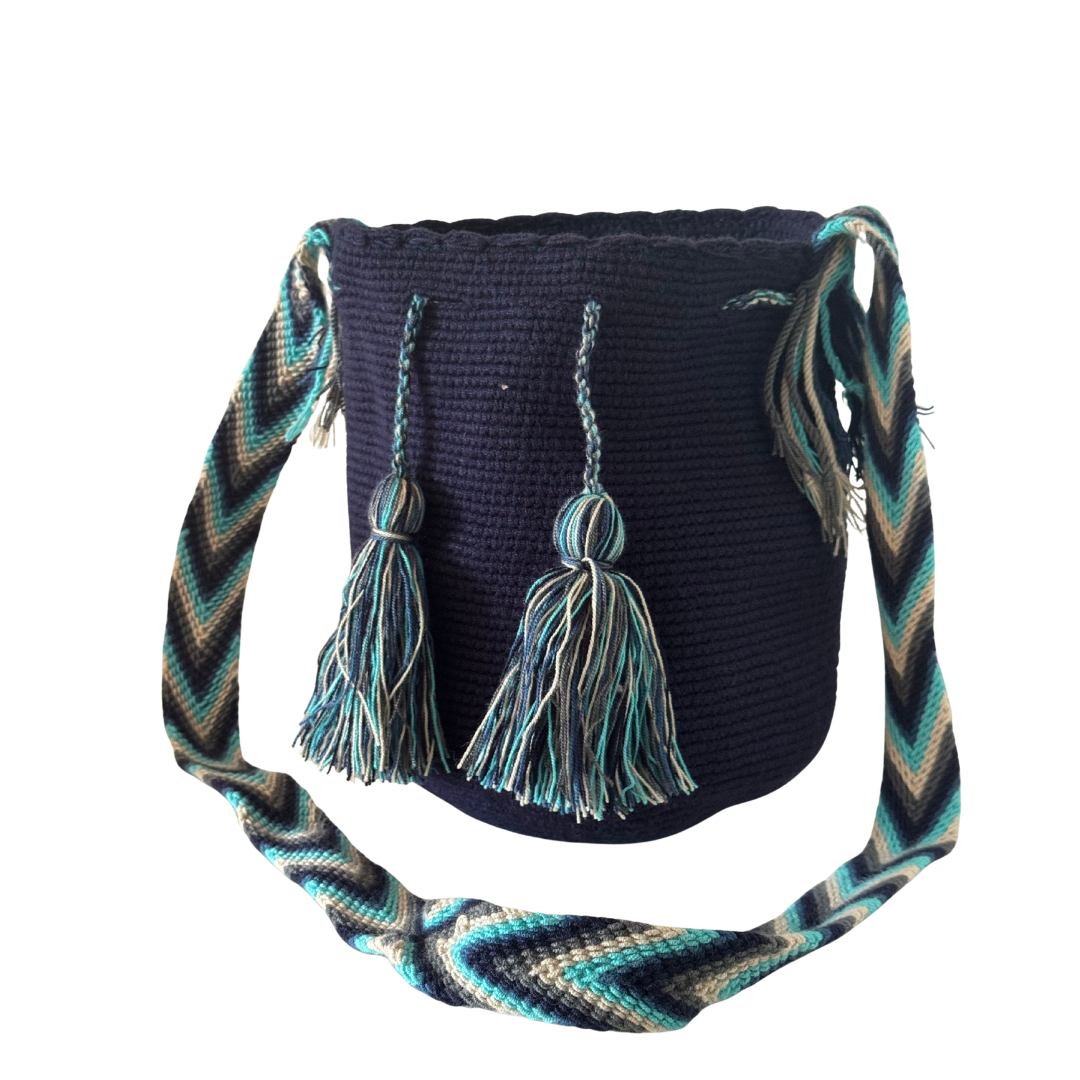 Wayuu Medium Bags – Plain Base with Colourful Strap Accent-Pacha Ancestral Design