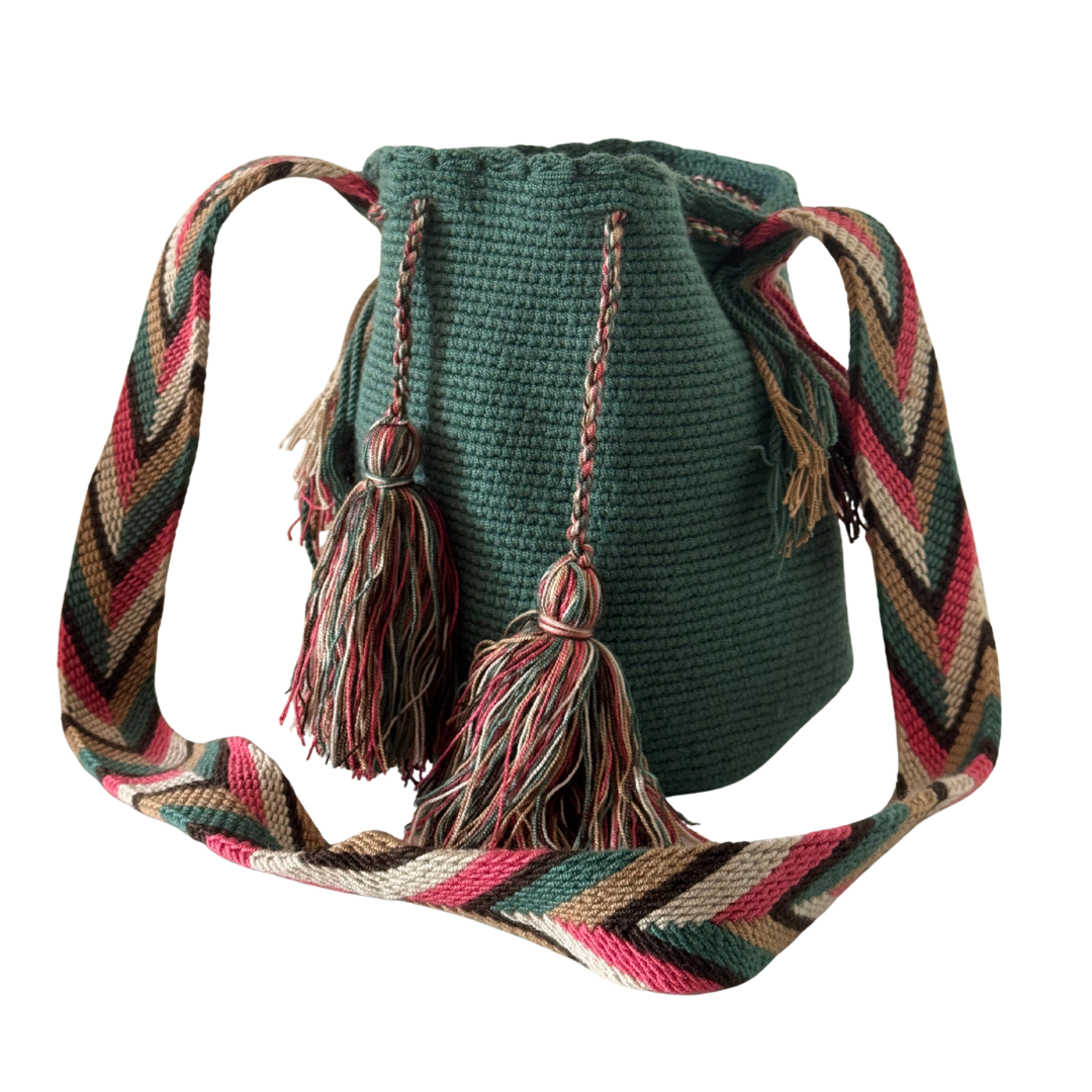 Wayuu Medium Bags – Plain Base with Colourful Strap Accent-Pacha Ancestral Design