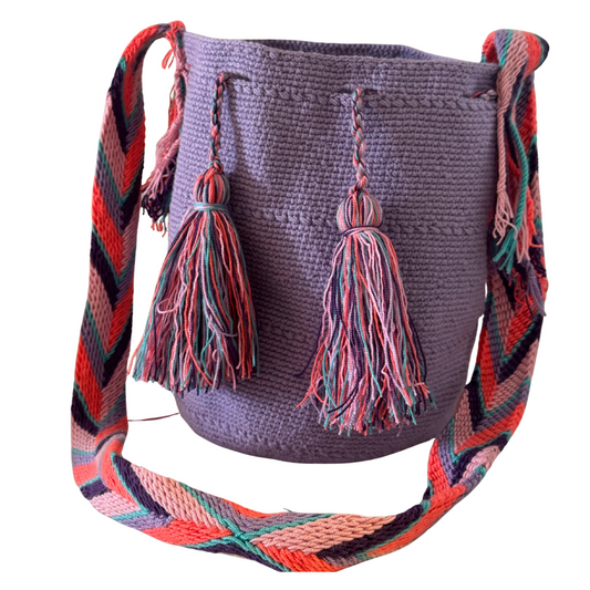 Wayuu Medium Bags – Plain Base with Colourful Strap Accent-Pacha Ancestral Design