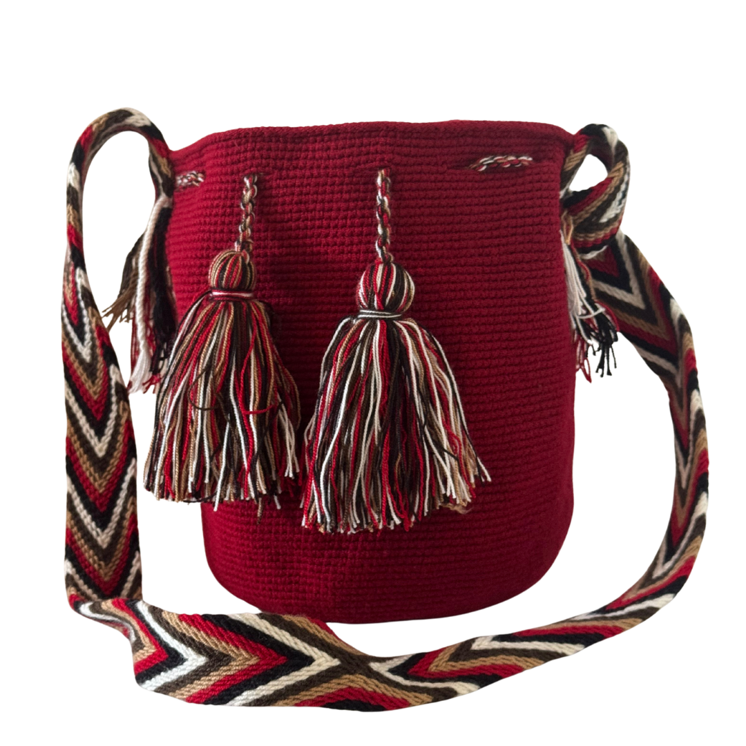 Wayuu Medium Bags – Plain Base with Colourful Strap Accent-Pacha Ancestral Design