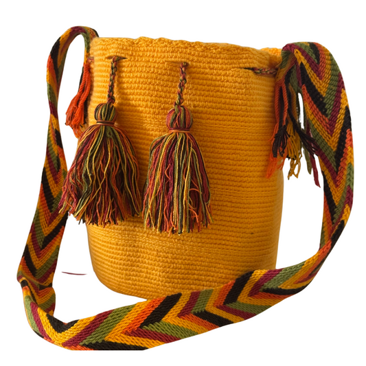 Wayuu Medium Bags – Plain Base with Colourful Strap Accent-Pacha Ancestral Design