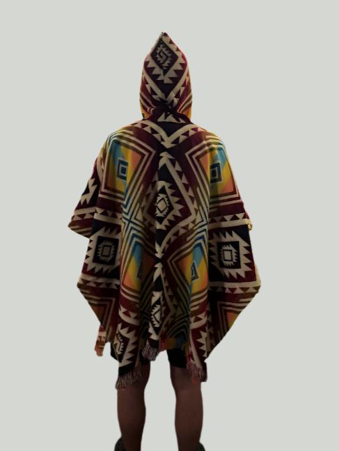 Poncho Unisex One-Size Yellow & Red-Pacha Ancestral Design