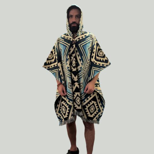 Poncho Unisex One-Size Blue & Light Blue-Pacha Ancestral Design
