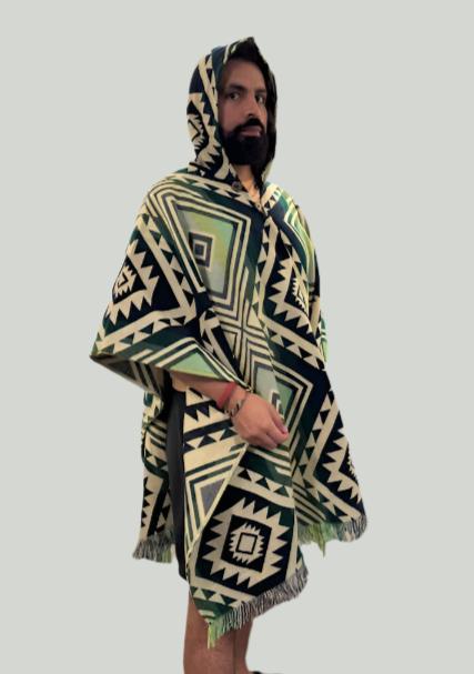 Poncho Unisex One-Size Green-Pacha Ancestral Design