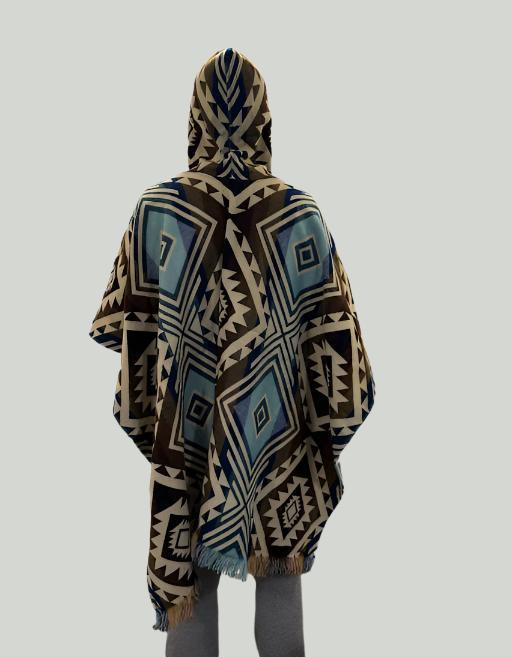 Poncho Unisex One-Size Brown & Light Blue-Pacha Ancestral Design